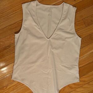 Beige v-neck Bodysuit